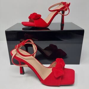 Women's Red Bow Ankle Strap High Heels EU 38 US 7.5-8 Dress Shoes